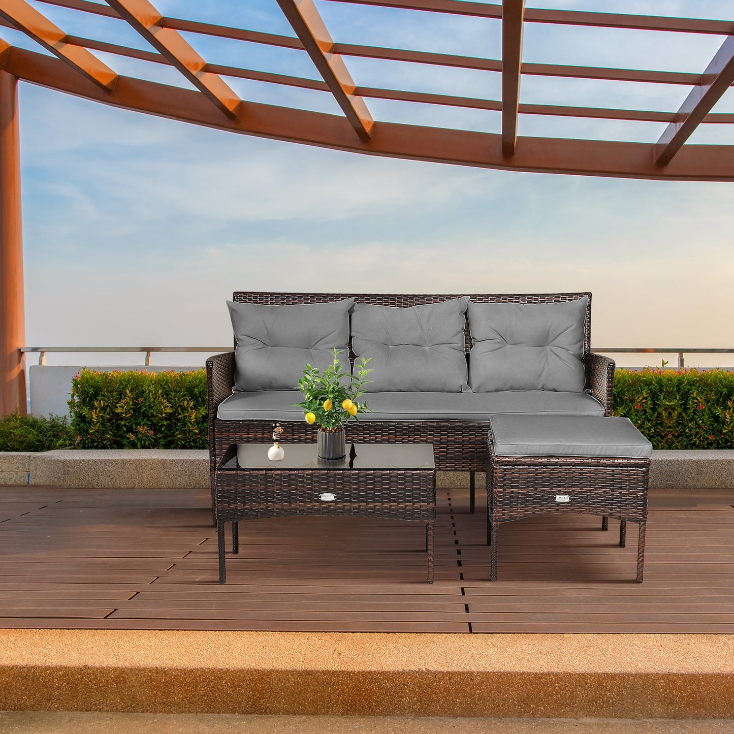 3 Pieces Patio Furniture Sectional Set with 5 Cozy Seat and Back Cushions-Gray - Fully Assembled