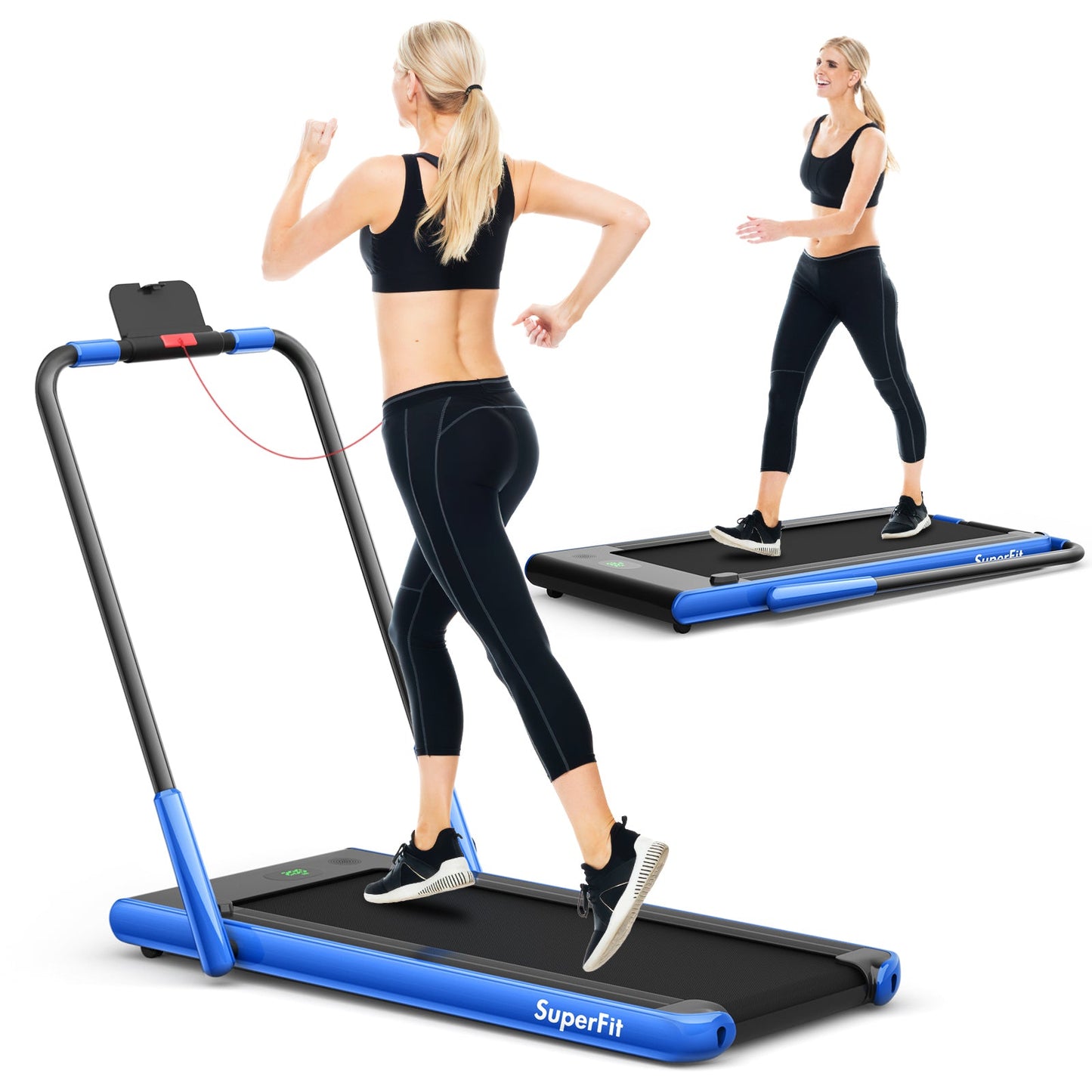 2-in-1 Folding Treadmill with Remote Control and LED Display-Blue (Shipping Damage)