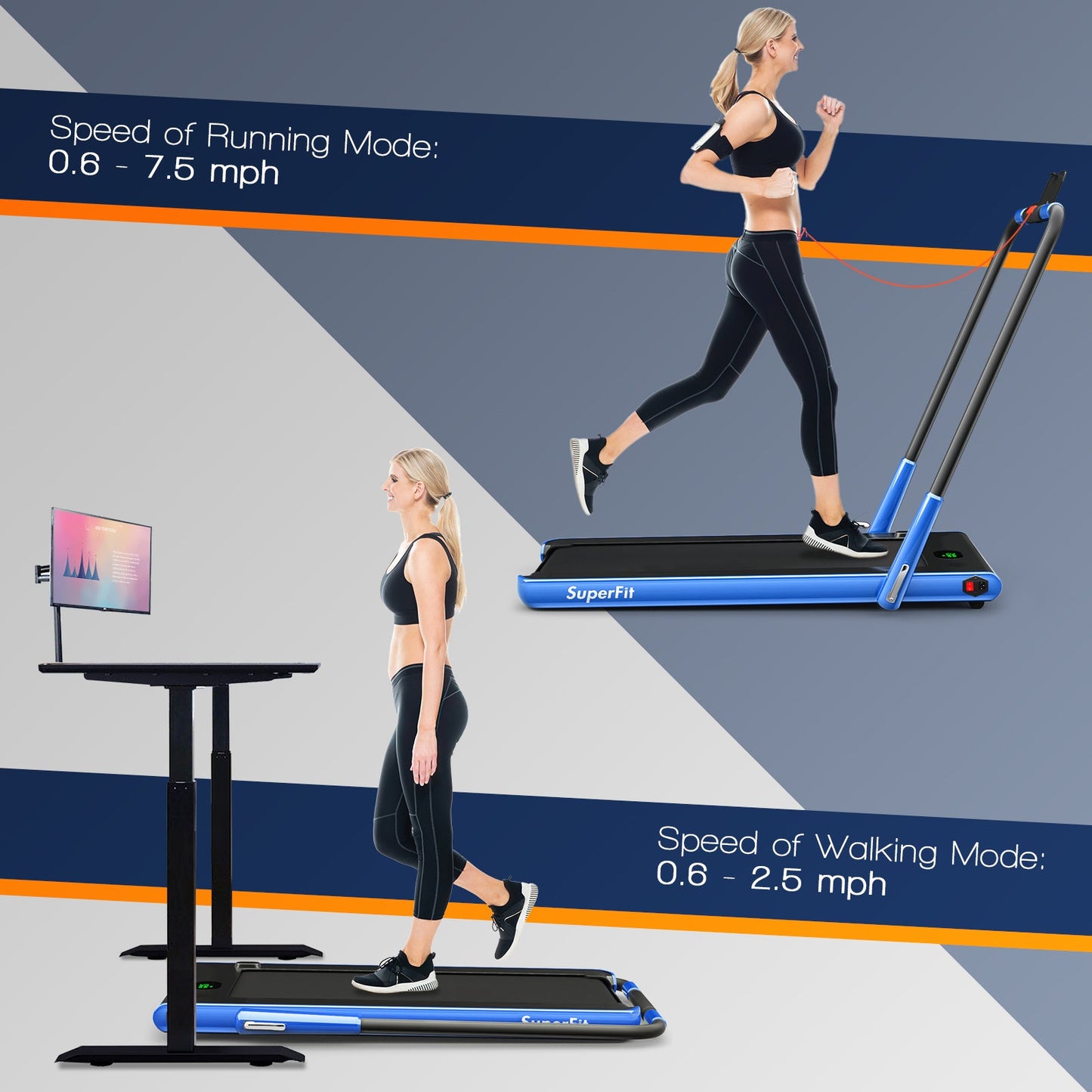 2-in-1 Folding Treadmill with Remote Control and LED Display-Blue (Shipping Damage)