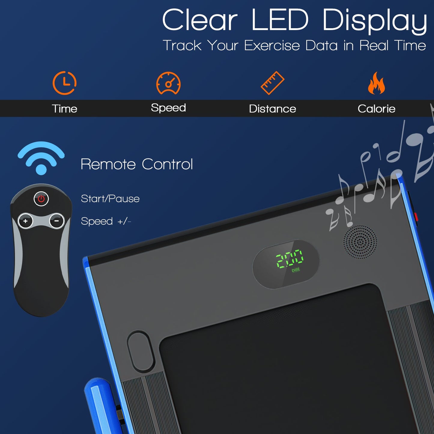 2-in-1 Folding Treadmill with Remote Control and LED Display-Blue (Shipping Damage)