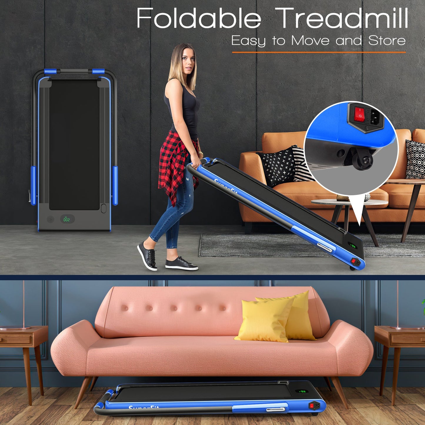 2-in-1 Folding Treadmill with Remote Control and LED Display-Blue (Shipping Damage)