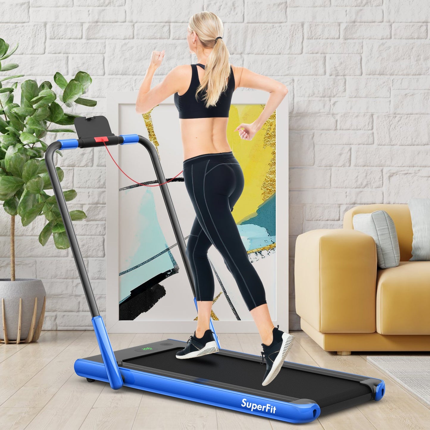 2-in-1 Folding Treadmill with Remote Control and LED Display-Blue (Shipping Damage)