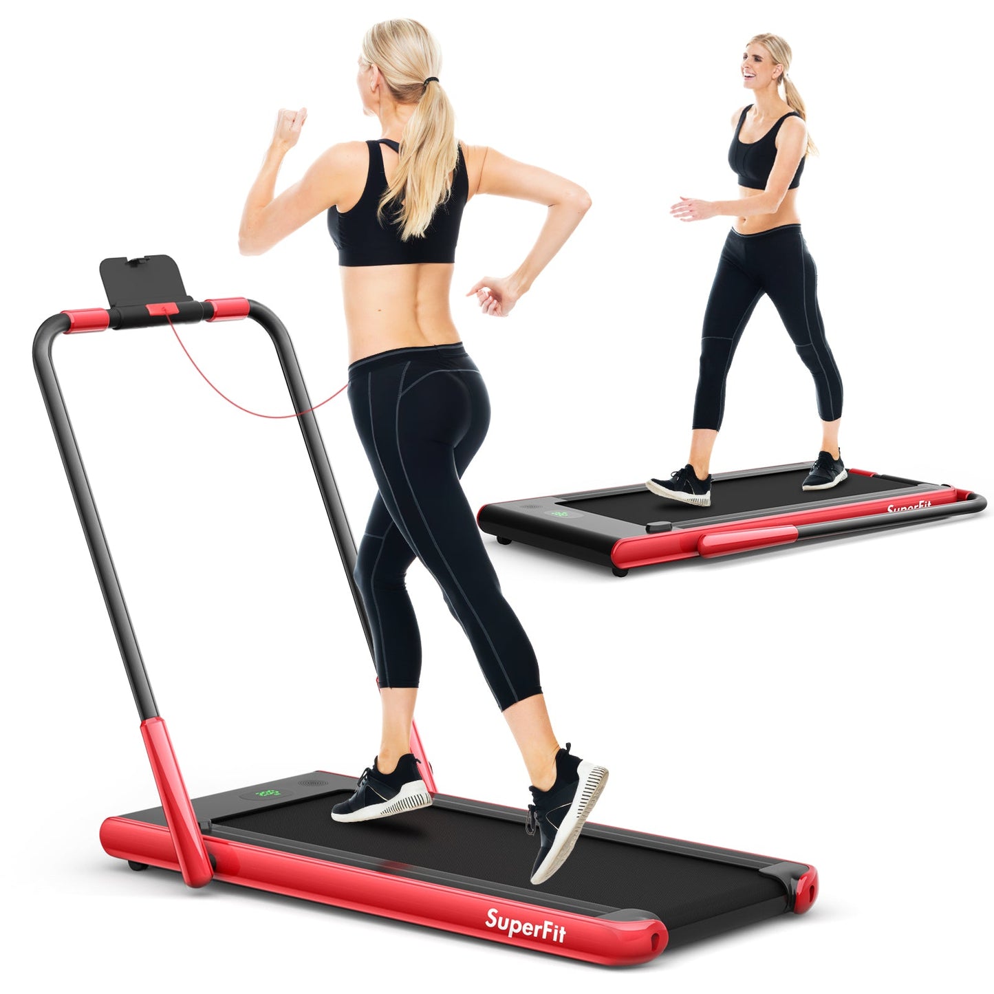 2-in-1 Folding Treadmill with Remote Control and LED Display-Red (MAX 265lbs)