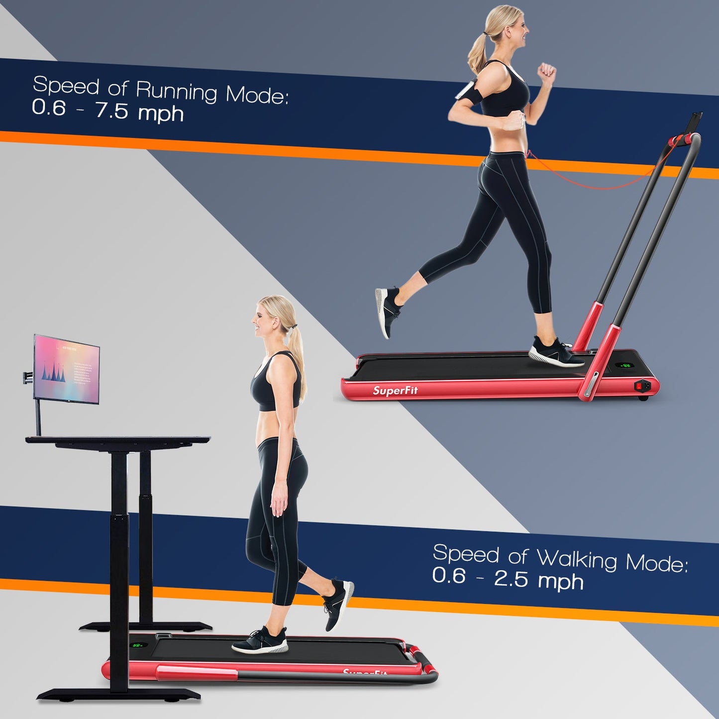 2-in-1 Folding Treadmill with Remote Control and LED Display-Red (MAX 265lbs)