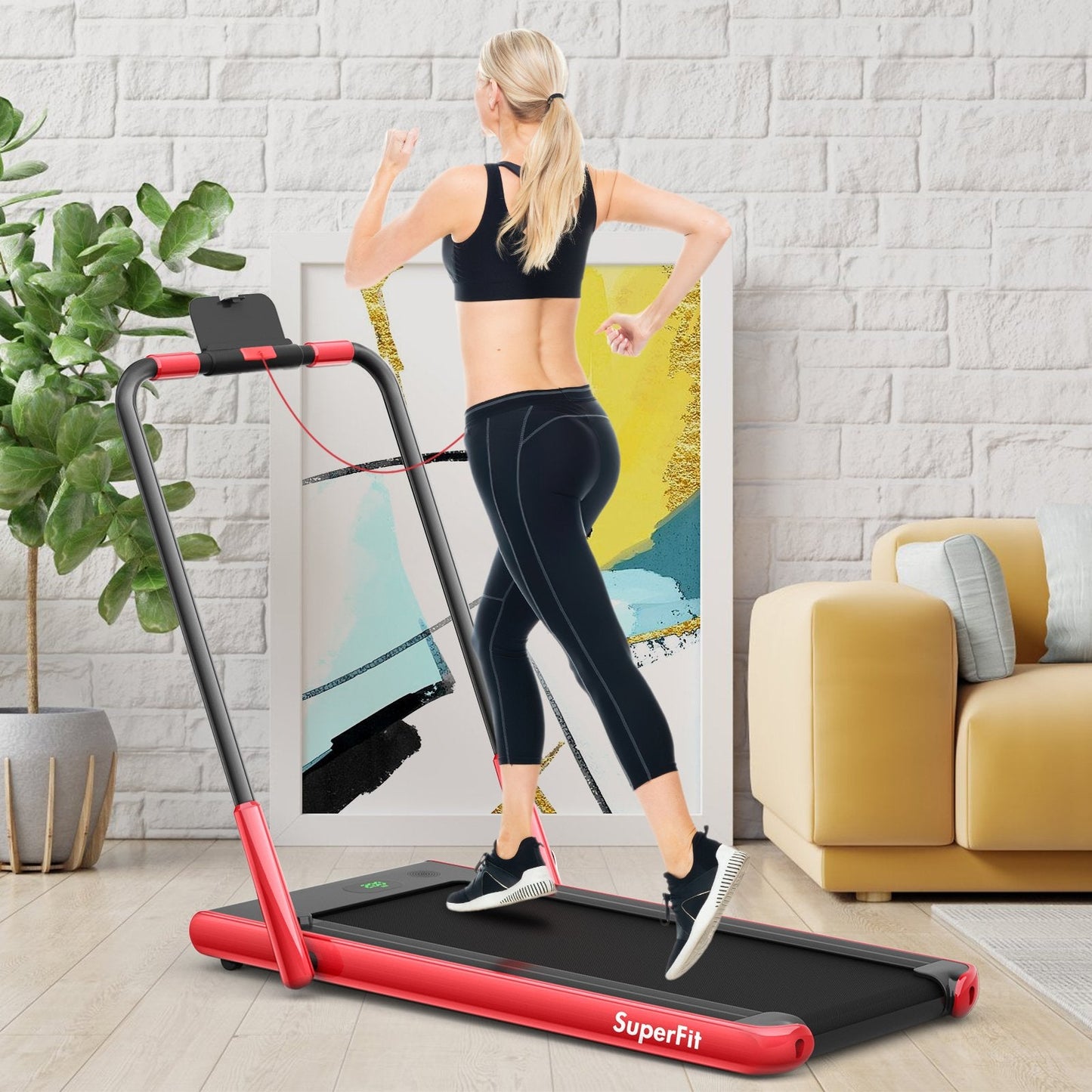 2-in-1 Folding Treadmill with Remote Control and LED Display-Red (MAX 265lbs)