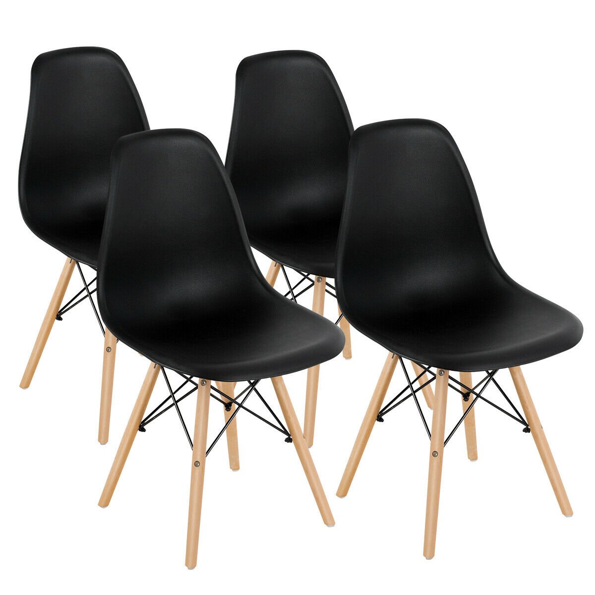 Set of 4 Modern Dining Side Chair Wood Legs-Black (Customer Return)