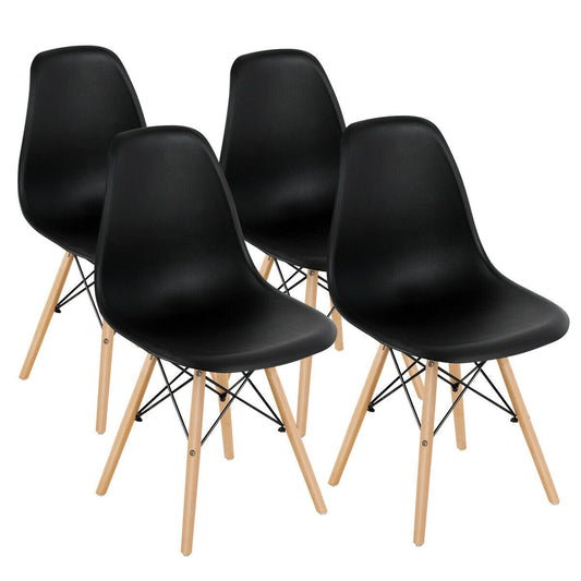 Set of 4 Modern Dining Side Chair Wood Legs-Black (Customer Return)