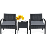 NO TAX SPECIAL, FULLY ASSEMBLED, 3 Pieces Outdoor Rattan Patio Conversation Set with Seat Cushions-Gray (Copy)