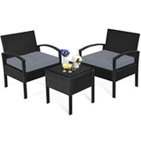 NO TAX SPECIAL, FULLY ASSEMBLED, 3 Pieces Outdoor Rattan Patio Conversation Set with Seat Cushions-Gray (Copy)