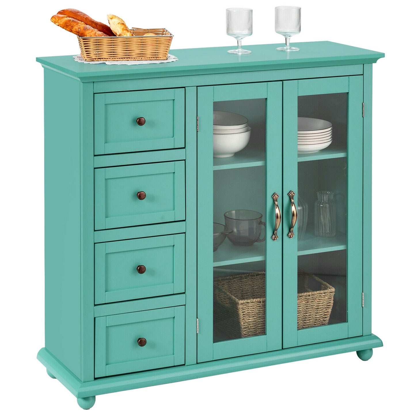 Buffet Sideboard Table Kitchen Storage Cabinet with Drawers and Doors-Green, Fully Assembled