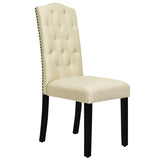 Set of 2 Tufted Upholstered Dining Chairs-Beige