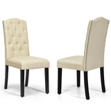 Set of 2 Tufted Upholstered Dining Chairs-Beige