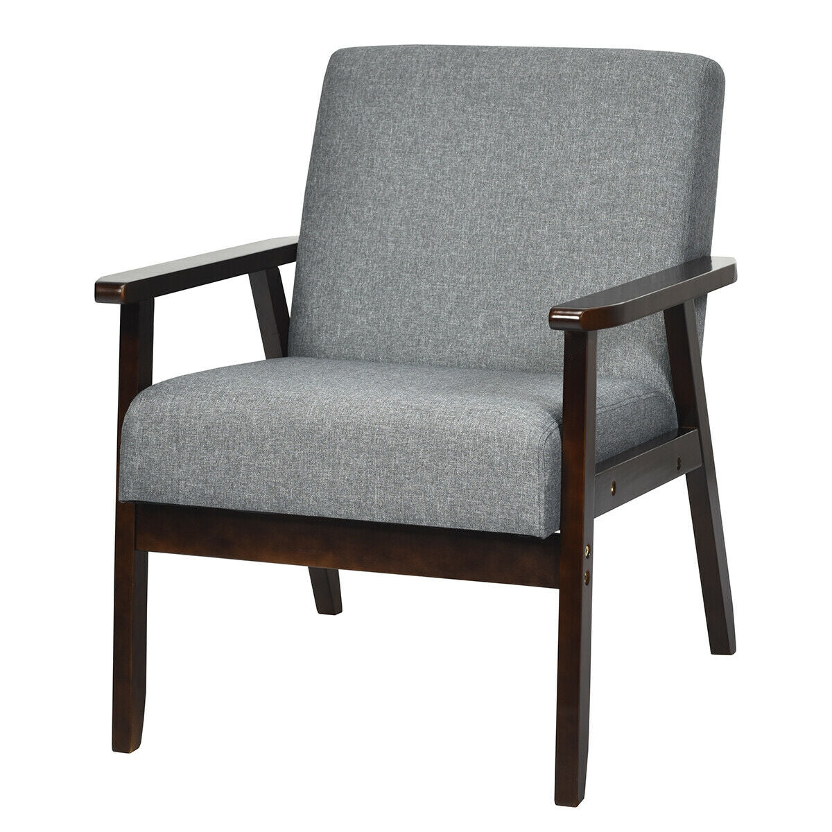 Solid Rubber Wood Fabric Accent Armchair-Gray (Assembled)
