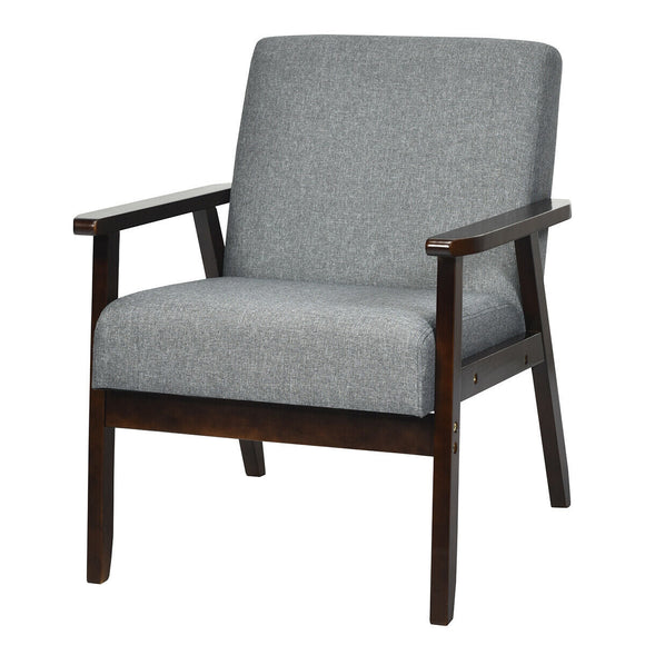 Solid Rubber Wood Fabric Accent Armchair-Gray