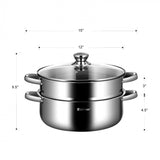 9.5 QT 2 Tier Stainless Steel Steamer Cookware Boiler * DIFFERENT KNOB/FINAL SALE *