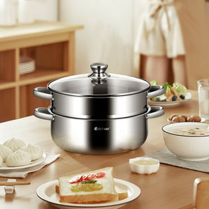 9.5 QT 2 Tier Stainless Steel Steamer Cookware Boiler * DIFFERENT KNOB/FINAL SALE *