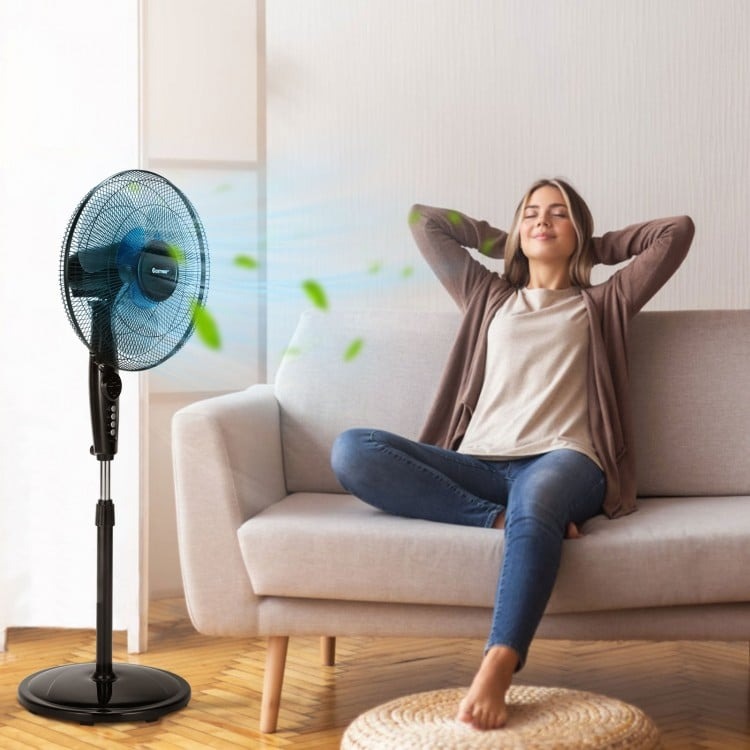 16 Inch Adjustable Height Fan with Quiet Oscillating Stand for Home and Office