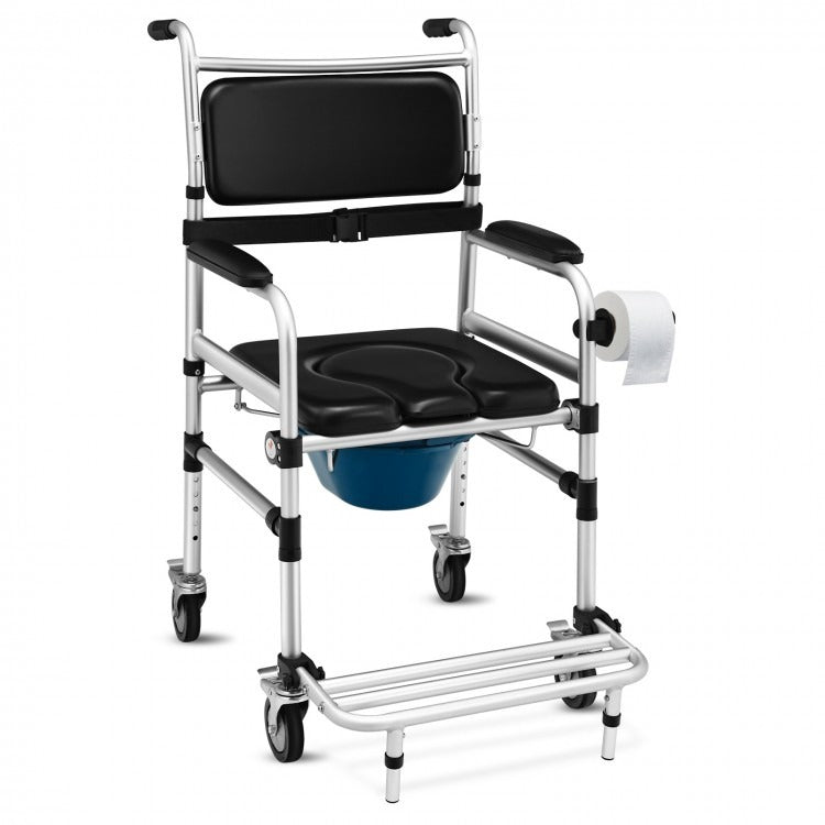 SALE,  2-in-1 Aluminum Commode Shower Wheelchair with Locking Casters