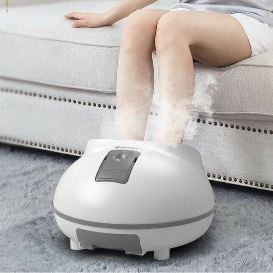 Steam Foot Spa Bath Massager Foot Sauna Care with Heating Timer Electric Rollers-White/Grey