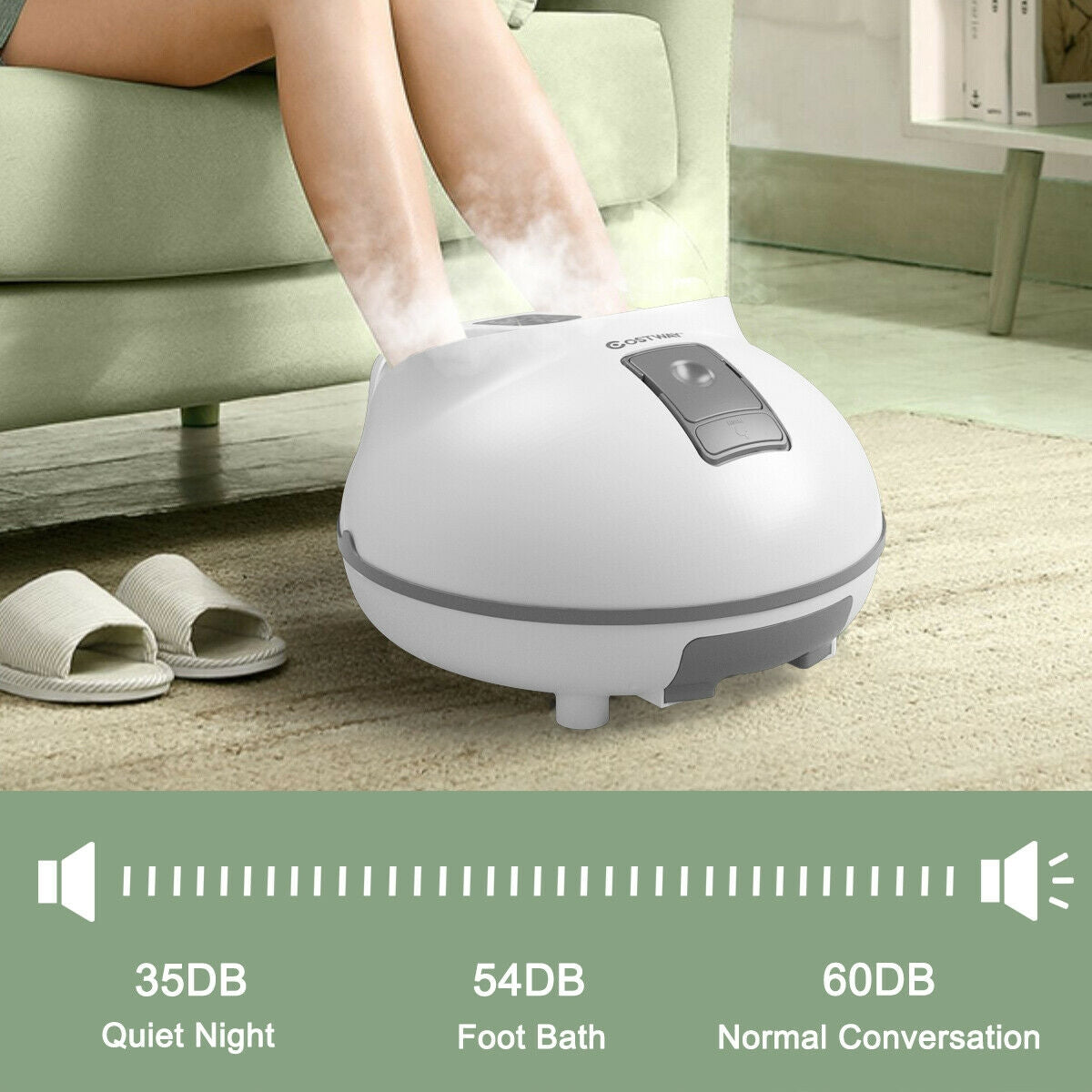 Steam Foot Spa Bath Massager Foot Sauna Care with Heating Timer Electric Rollers-White/Grey