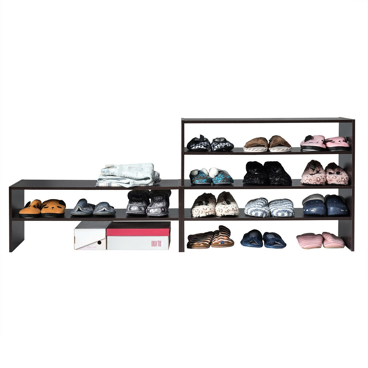 3 Pieces 31-Inch Stackable Multi-Shape Shoe Rack-Brown (Fully Assembled)