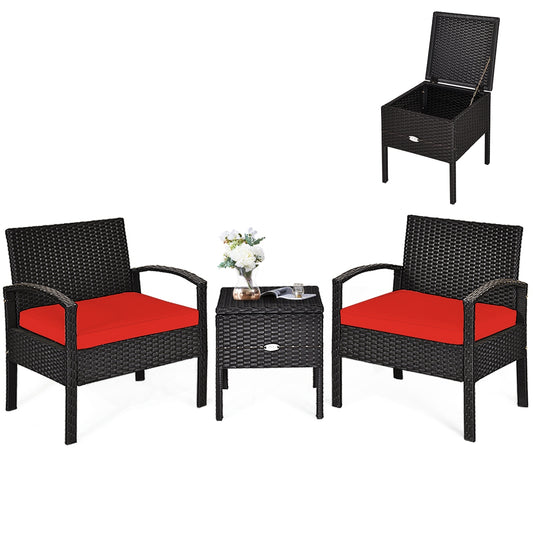 Small 3 Piece PE Rattan Wicker Sofa Set -Red, Fully Assembled