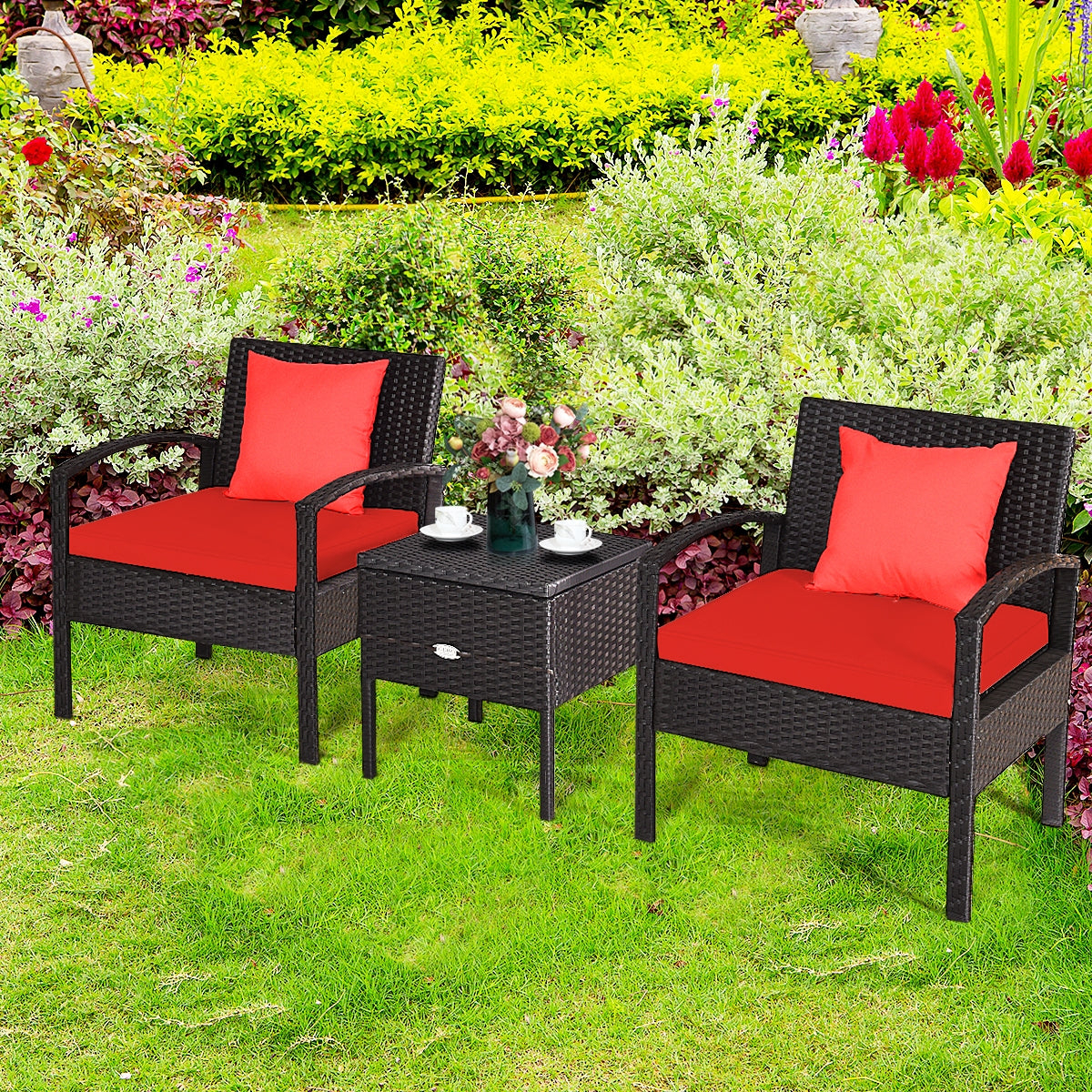 Small 3 Piece PE Rattan Wicker Sofa Set -Red, Fully assembled