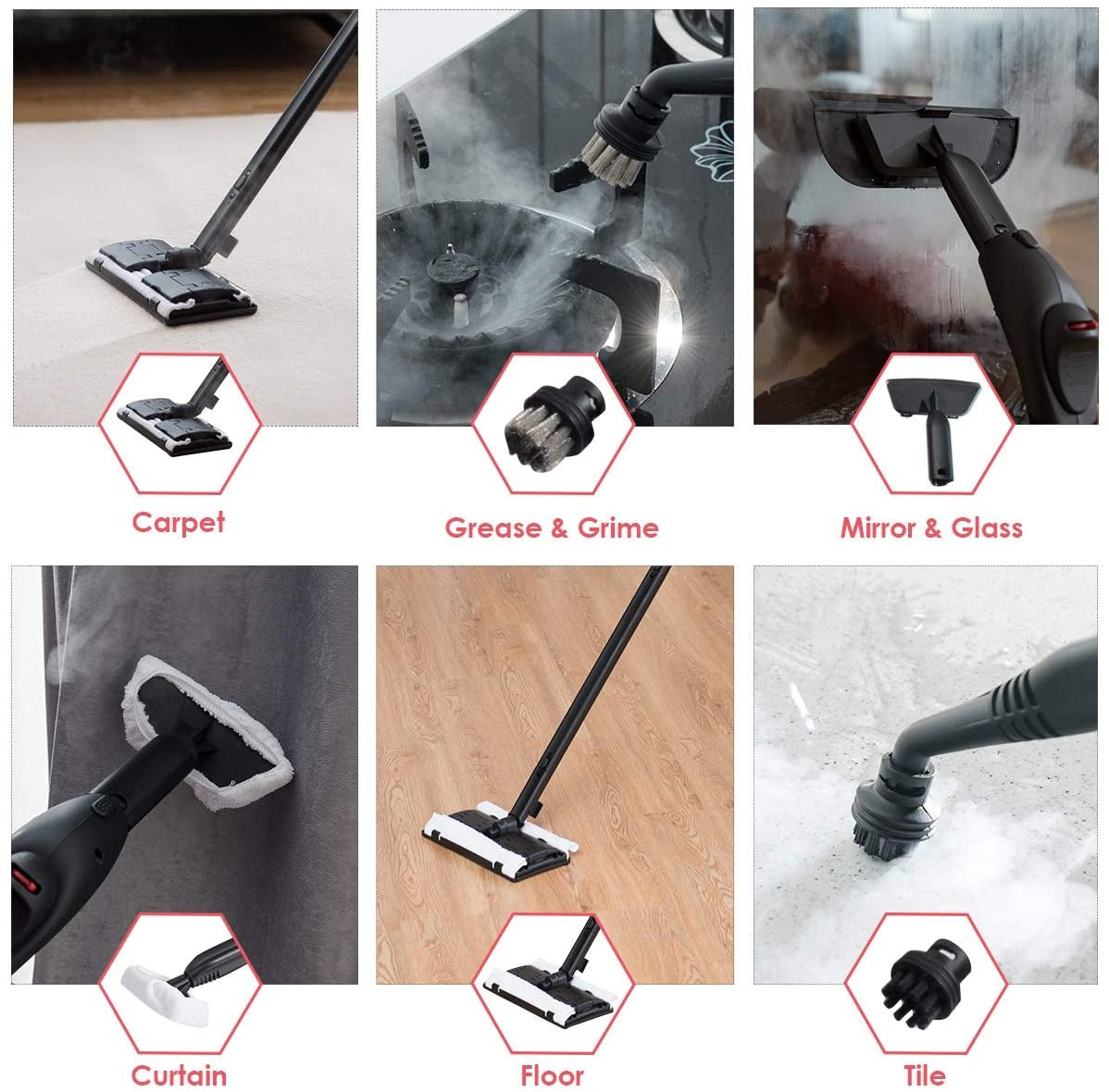 2000W Heavy Duty Multi-purpose Steam Cleaner Mop with Detachable Handheld Unit-Red, 1 box, unassembled(Copy)