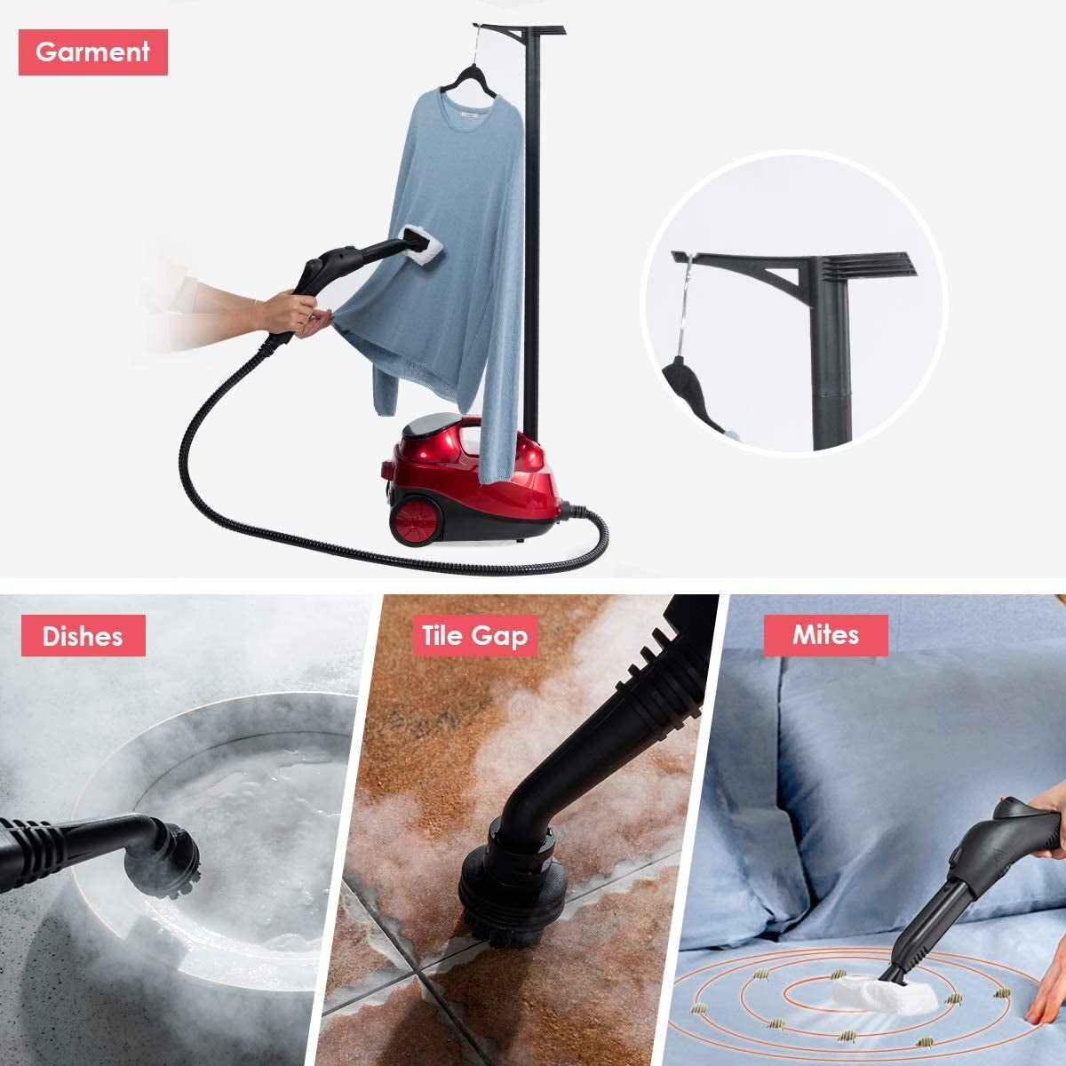 2000W Heavy Duty Multi-purpose Steam Cleaner Mop with Detachable Handheld Unit-Red, 1 box, unassembled(Copy)