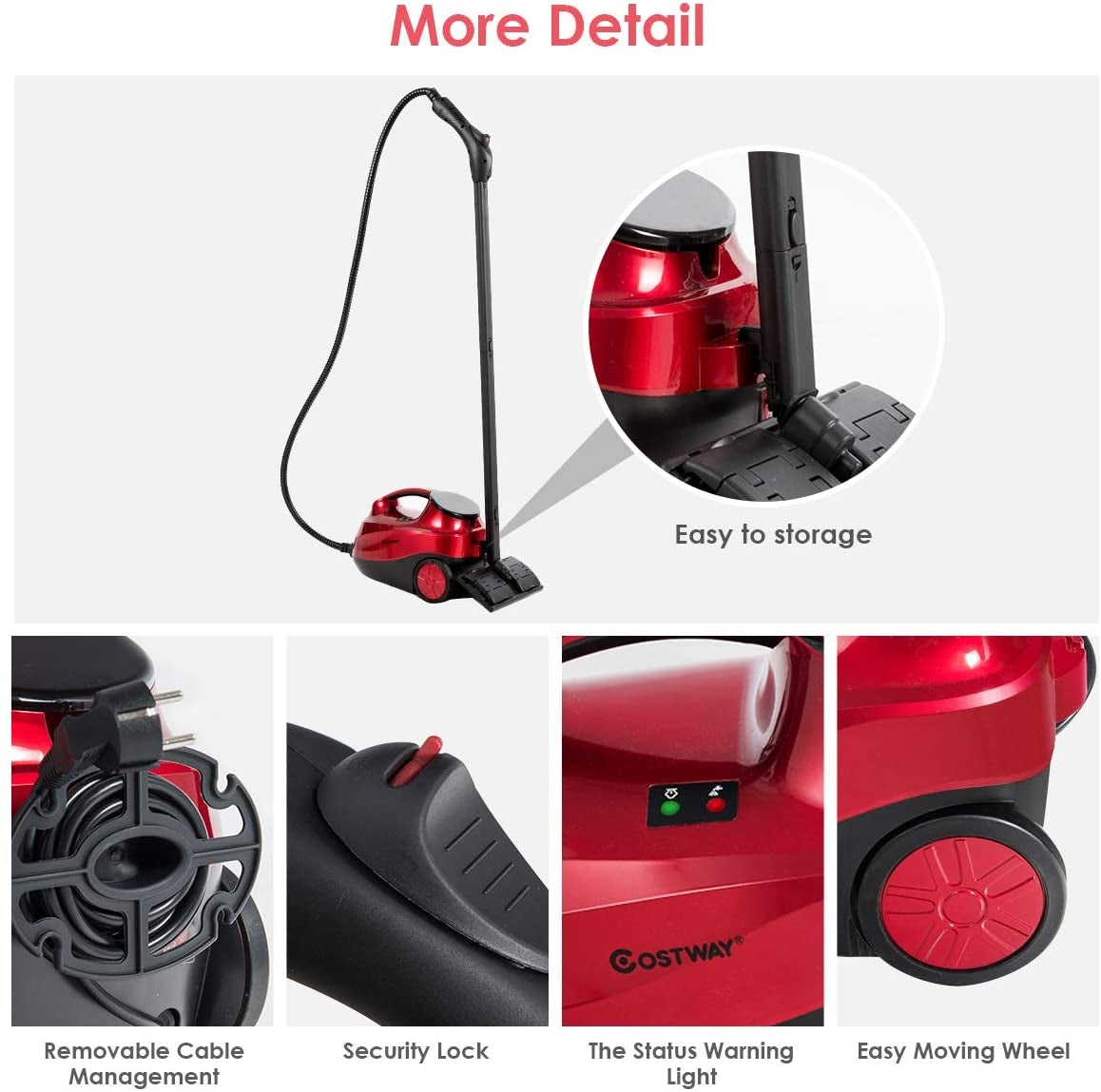 2000W Heavy Duty Multi-purpose Steam Cleaner Mop with Detachable Handheld Unit-Red, 1 box, unassembled(Copy)
