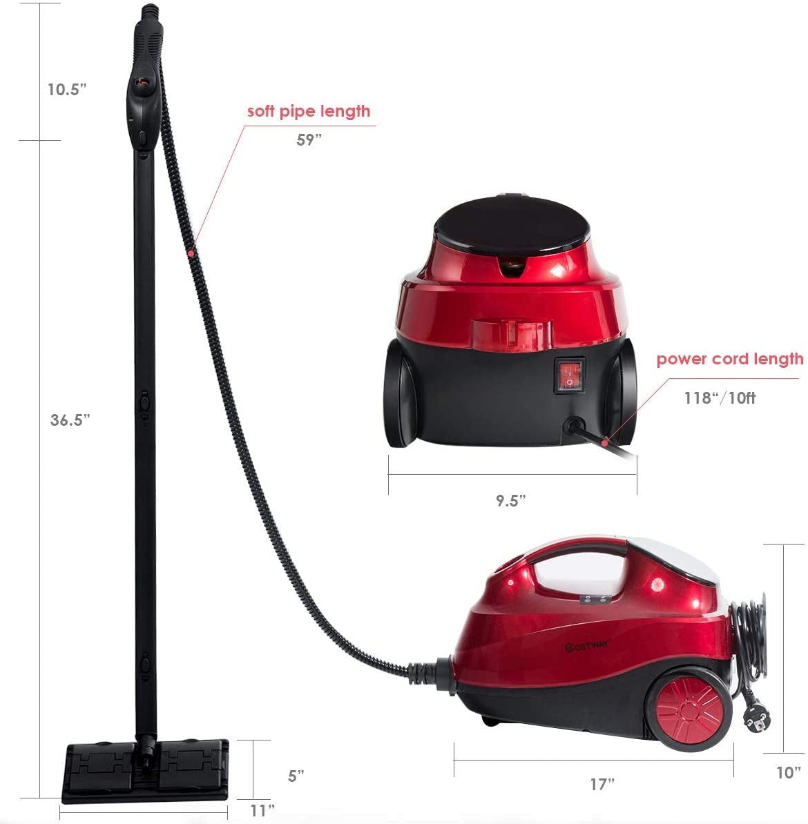 2000W Heavy Duty Multi-purpose Steam Cleaner Mop with Detachable Handheld Unit-Red, 1 box, unassembled(Copy)