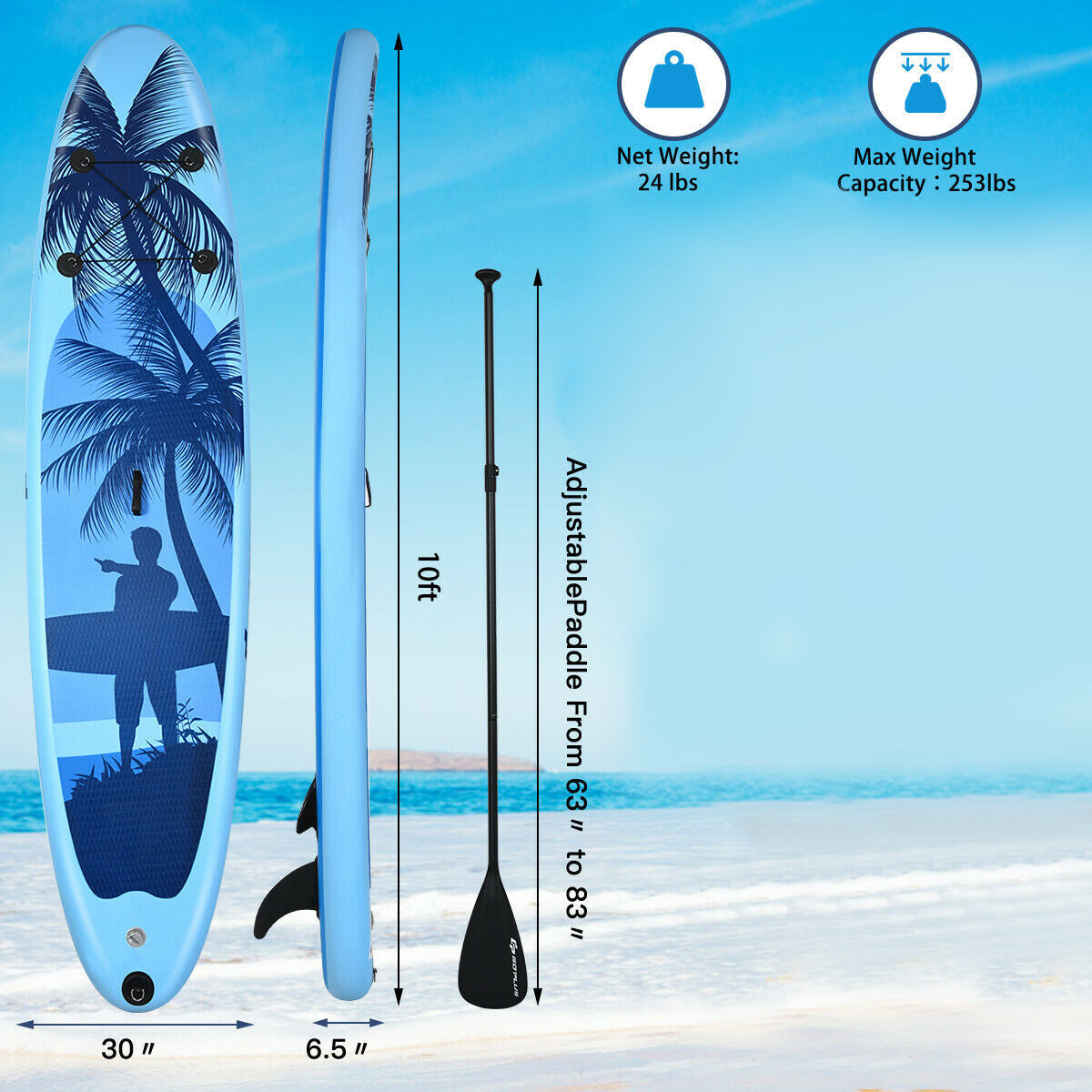 10ft, Inflatable Stand Up Paddle Board-M with pump and paddle
