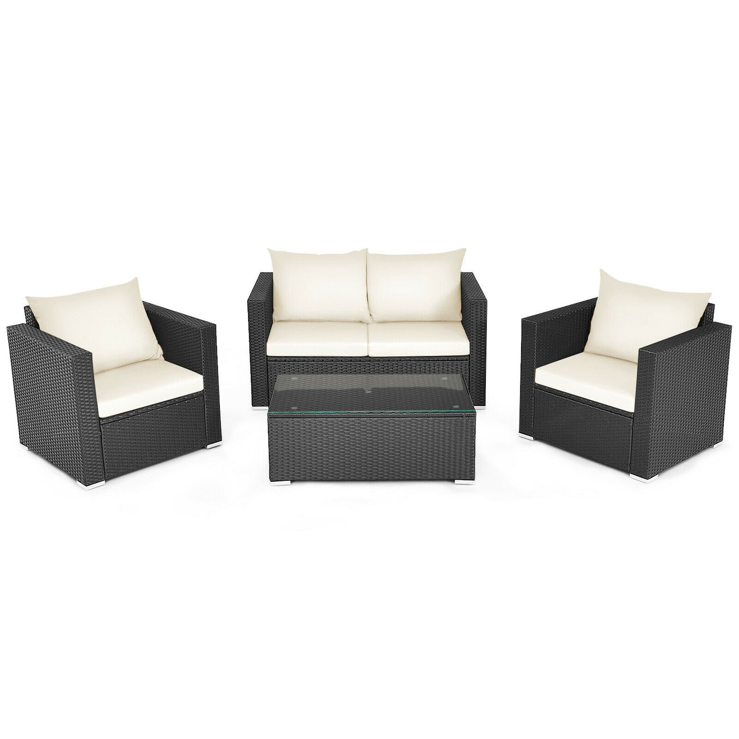 4 Pieces Patio Rattan Cushioned Furniture Set-White (Fully Assembled)