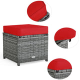 7 Pieces Patio Rattan Dining Furniture Sectional Sofa Set with Wicker Ottoman-Red/Black