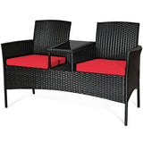 Wicker Patio Conversation Furniture Set with Removable Cushions and Table-Red - 1 Box, unassembled