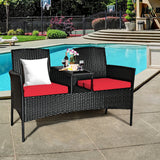 Wicker Patio Conversation Furniture Set with Removable Cushions and Table-Red - 1 Box, unassembled