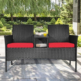 Wicker Patio Conversation Furniture Set with Removable Cushions and Table-Red - 1 Box, unassembled