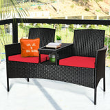 Wicker Patio Conversation Furniture Set with Removable Cushions and Table-Red - 1 Box, unassembled