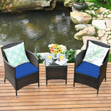 * SPECIAL* - 3 Pcs Patio Furniture Set Outdoor Wicker Rattan Set-Navy (Fully Assembled)