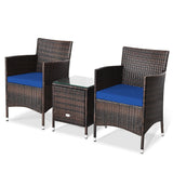 * SPECIAL* - 3 Pcs Patio Furniture Set Outdoor Wicker Rattan Set-Navy (Fully Assembled)