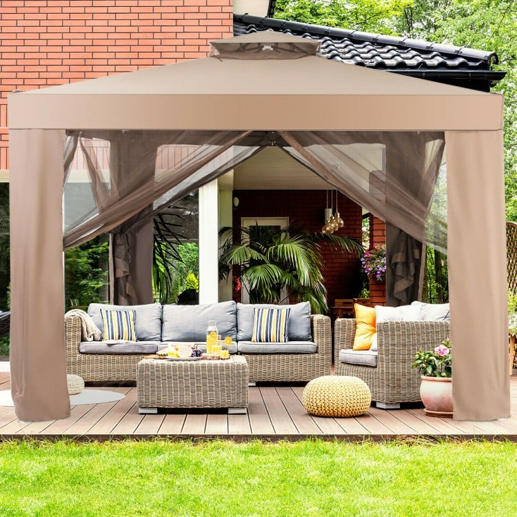 10 x 10 Feet Patio Canopy Gazebo with Netting and Double Tiered Roof*unassembled in box*