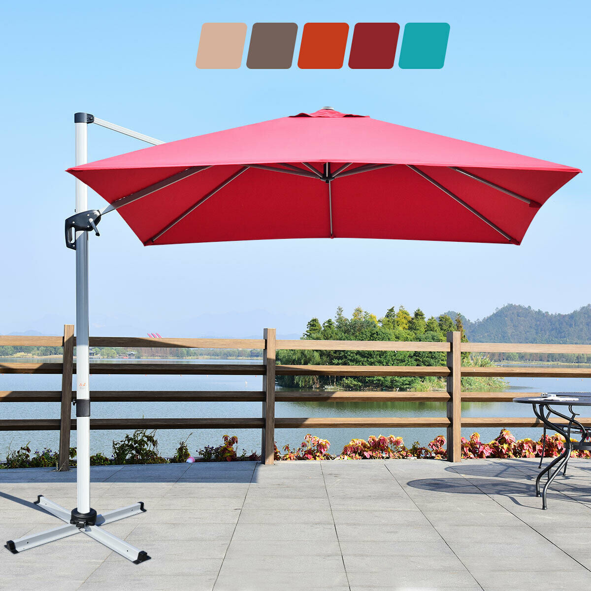 SPECIAL - 10 ft 360 Degree Tilt Aluminum Square Patio Offset Cantilever Umbrella without Weight Base-Burgundy