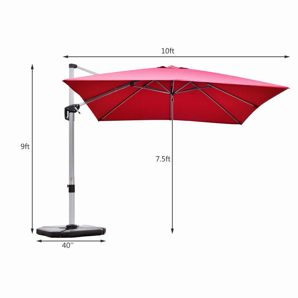 SPECIAL - 10 ft 360 Degree Tilt Aluminum Square Patio Offset Cantilever Umbrella without Weight Base-Burgundy