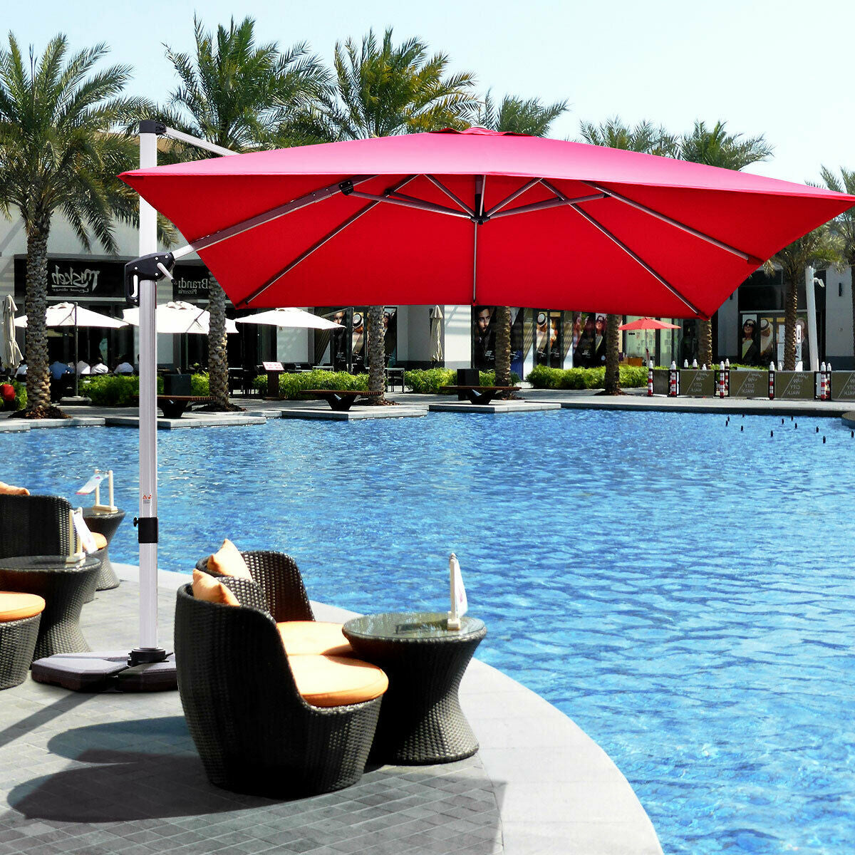 SPECIAL - 10 ft 360 Degree Tilt Aluminum Square Patio Offset Cantilever Umbrella without Weight Base-Burgundy