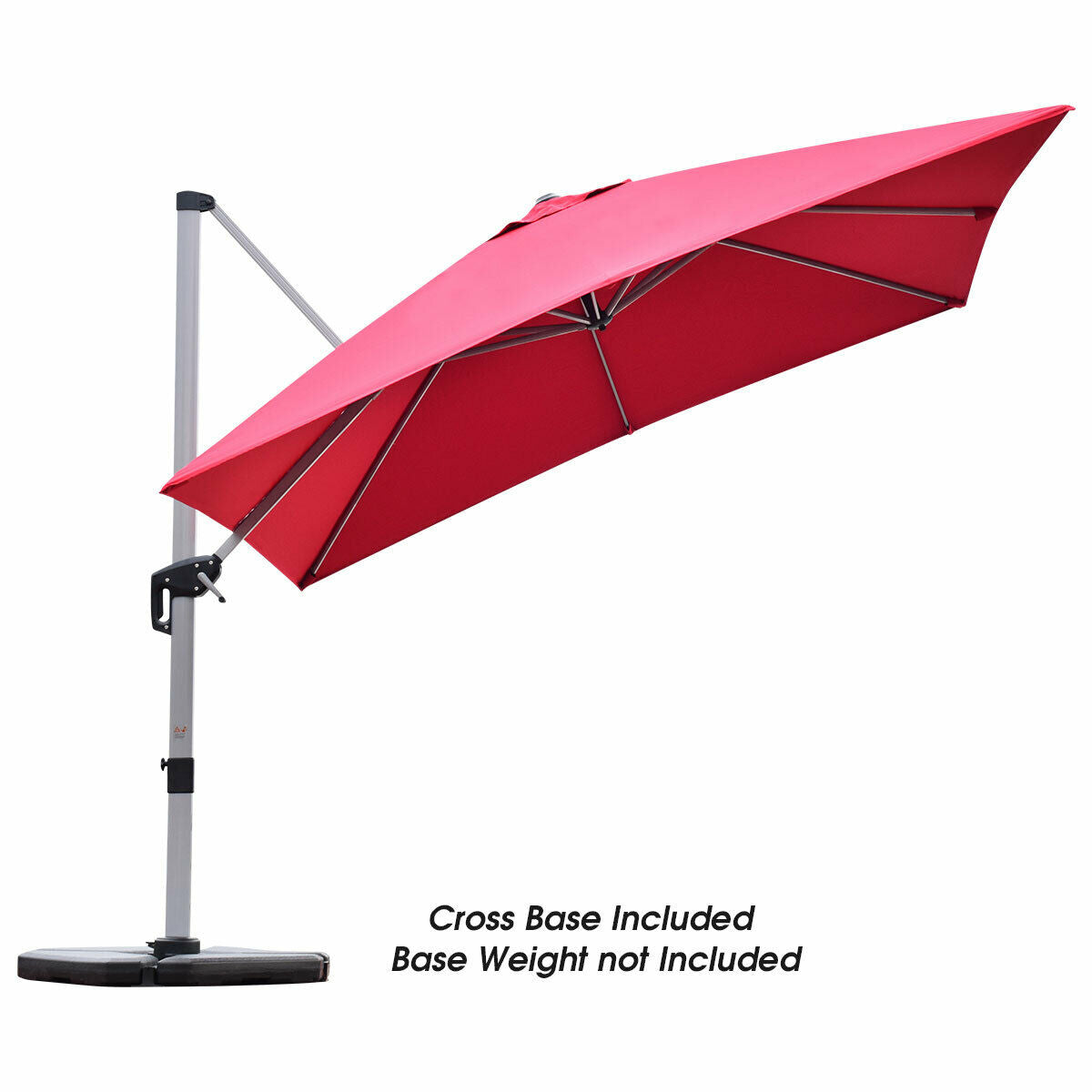 SPECIAL - 10 ft 360 Degree Tilt Aluminum Square Patio Offset Cantilever Umbrella without Weight Base-Burgundy