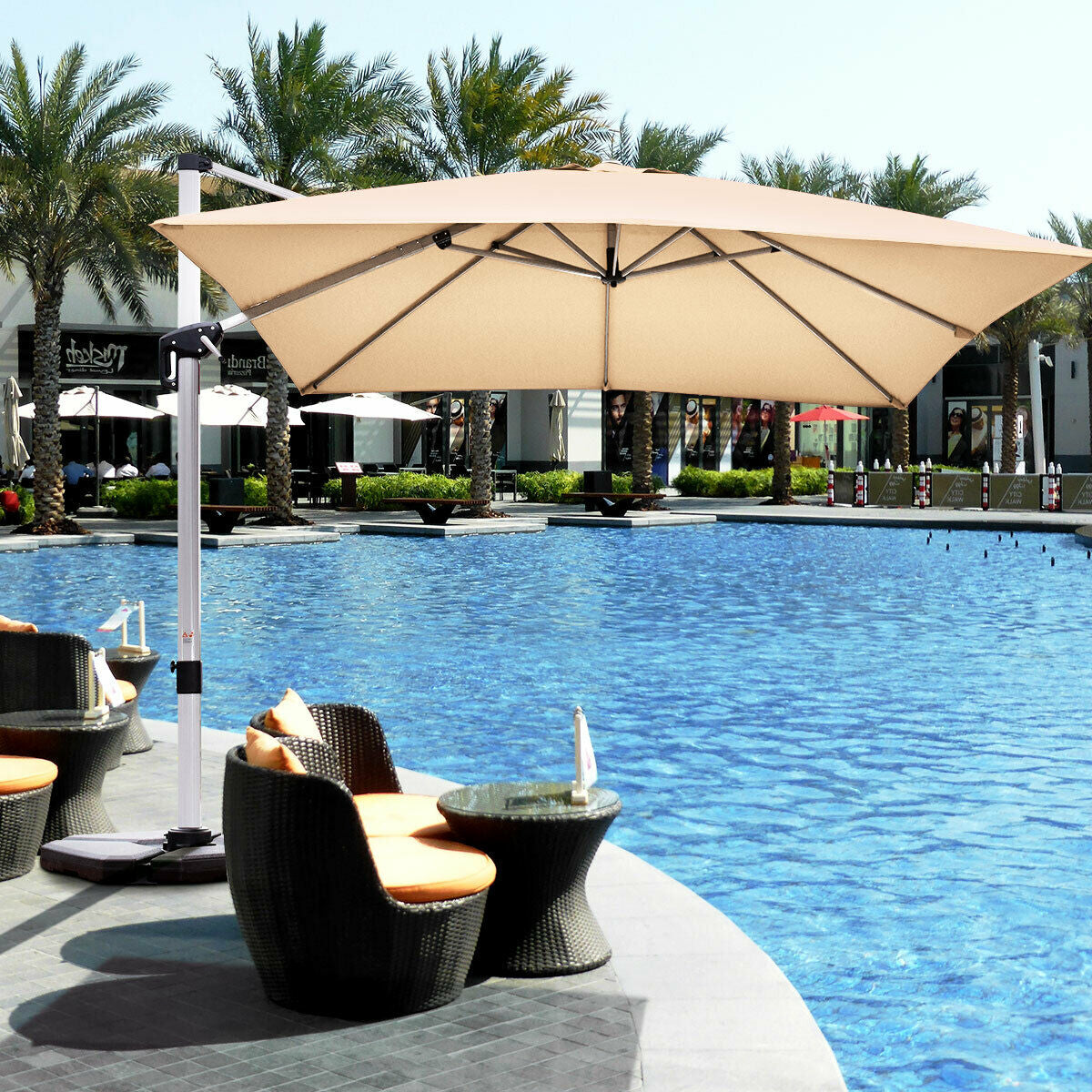 10 ft 360 Degree Tilt Aluminum Square Patio Offset Cantilever Umbrella without Weight Base