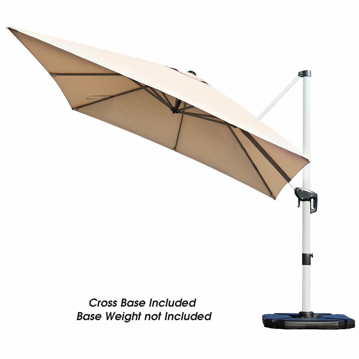 10 ft 360 Degree Tilt Aluminum Square Patio Offset Cantilever Umbrella without Weight Base
