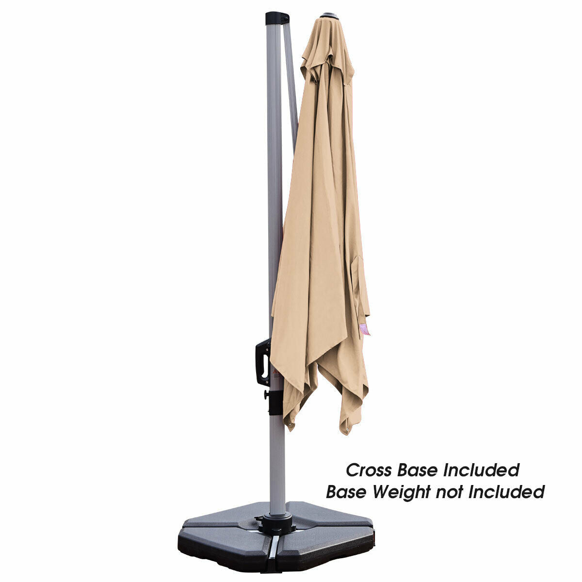 10 ft 360 Degree Tilt Aluminum Square Patio Offset Cantilever Umbrella without Weight Base