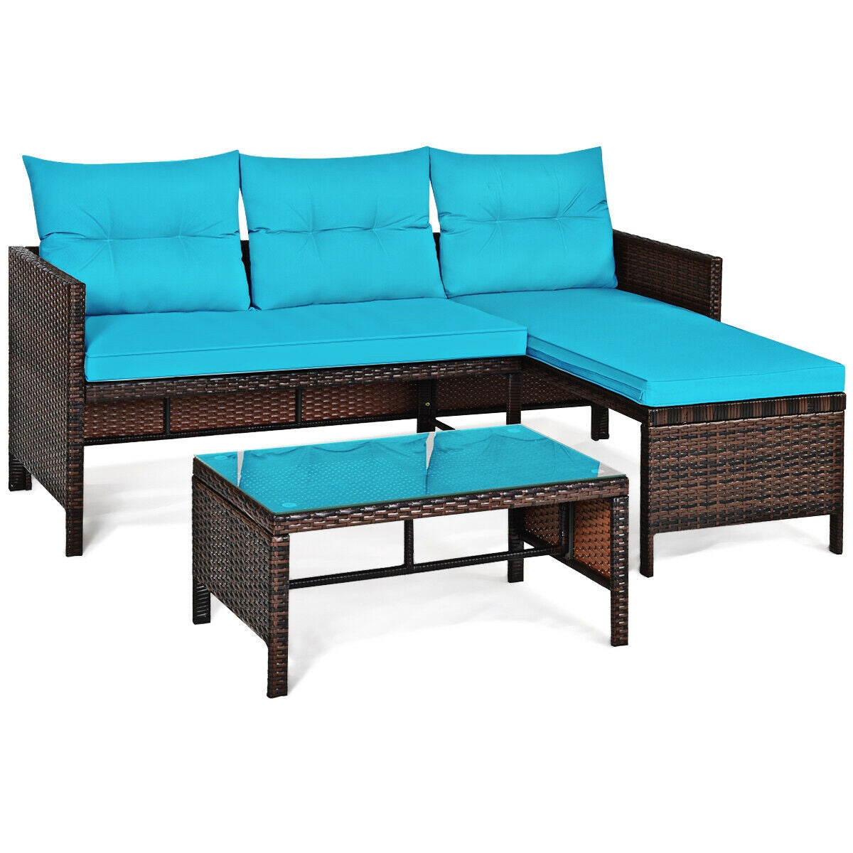 Outdoor Patio Wicker Rattan Sofa Set-Turquoise (Fully Assembled)