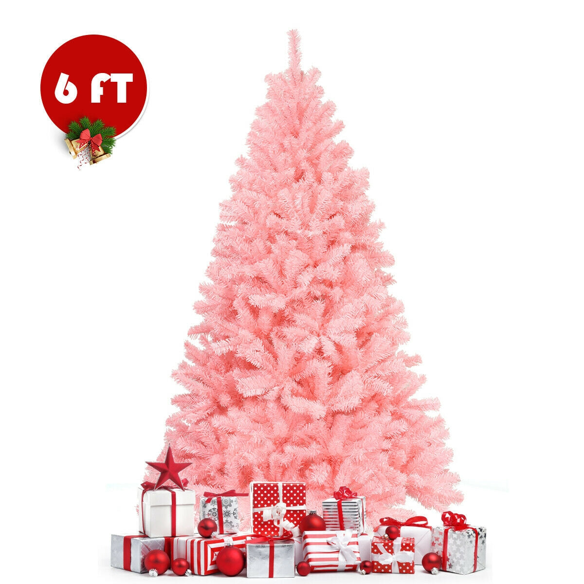 6 Feet Pink Artificial Hinged Spruce Full Christmas Tree, assembled, final sale
